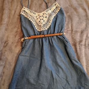 Lace Detailed fake Denim Dress